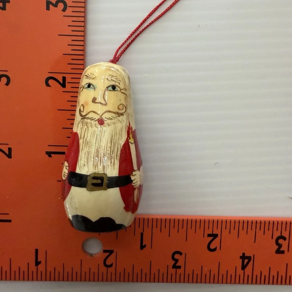 Vintage Hand Carved Santa Ornaments Wooden Lot Of 4 Folk Art
